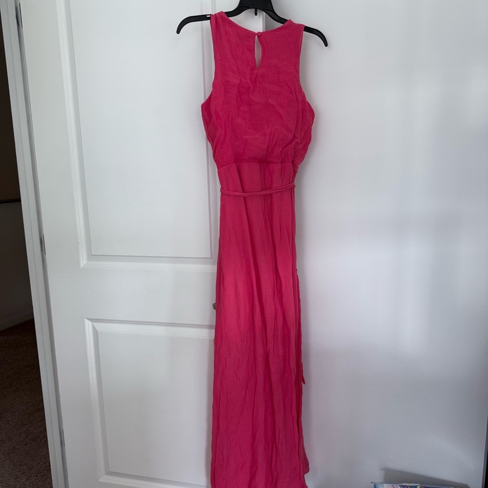Luxology Beaded Maxi Dress Coral Pink Sleeveless Belted Empire Waist Size S - Picture 9 of 13